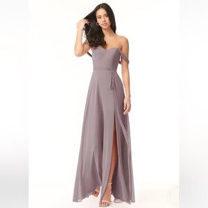AZAZIE Aaron A-Line Off the Shoulder Chiffon Dress in Dusk (Bridesmaids Dress)